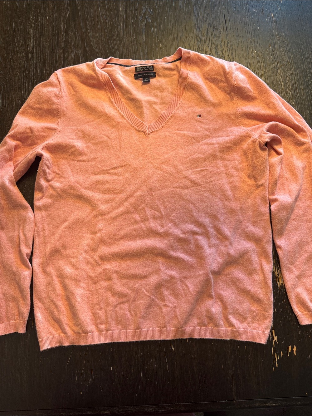Tommy Hilfiger Women's V-Neck Sweater in Coral Pink Pima Cotton